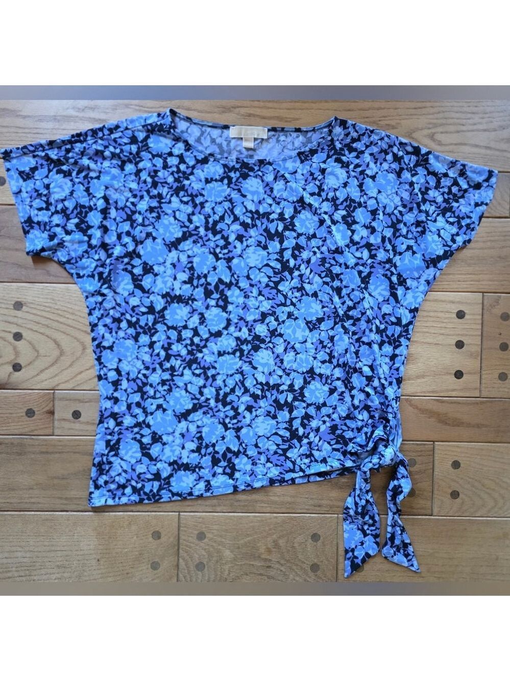 Michael Kors Floral Top Blue Women's Side Tie